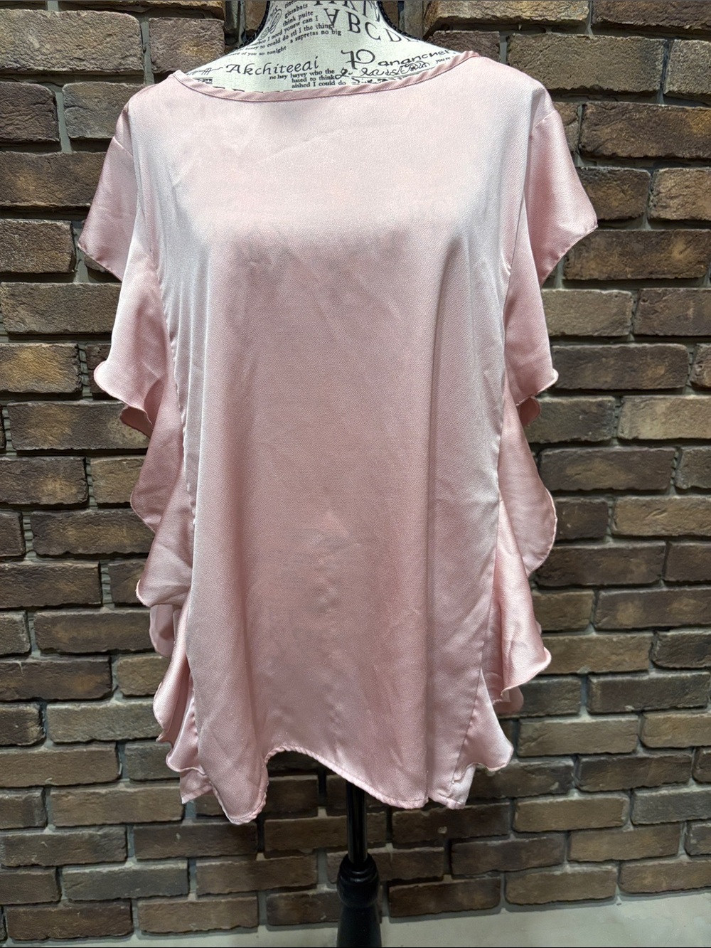 bobeau Blush Pink Ruffle Sleeve Satin Blouse